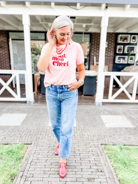 Slogan t-shirt in my favorite red and pink color combo. Size medium. 

Boyfriend jeans are my most worn pair these days. I wear a size UK 12 or EU 40 in the long length. 

Red studded loafers (old) to finish of the look. 



#LTKeurope #LTKunder50 #LTKcurves