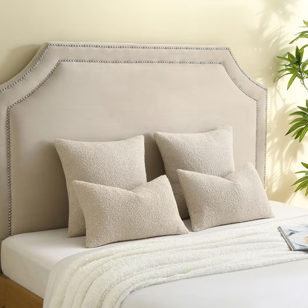 FUTEI Pack of 2 Beige Decorative Throw Pillow Covers 18x18 Inch Soft Cozy Solid Boucle Textured C... | Amazon (US)