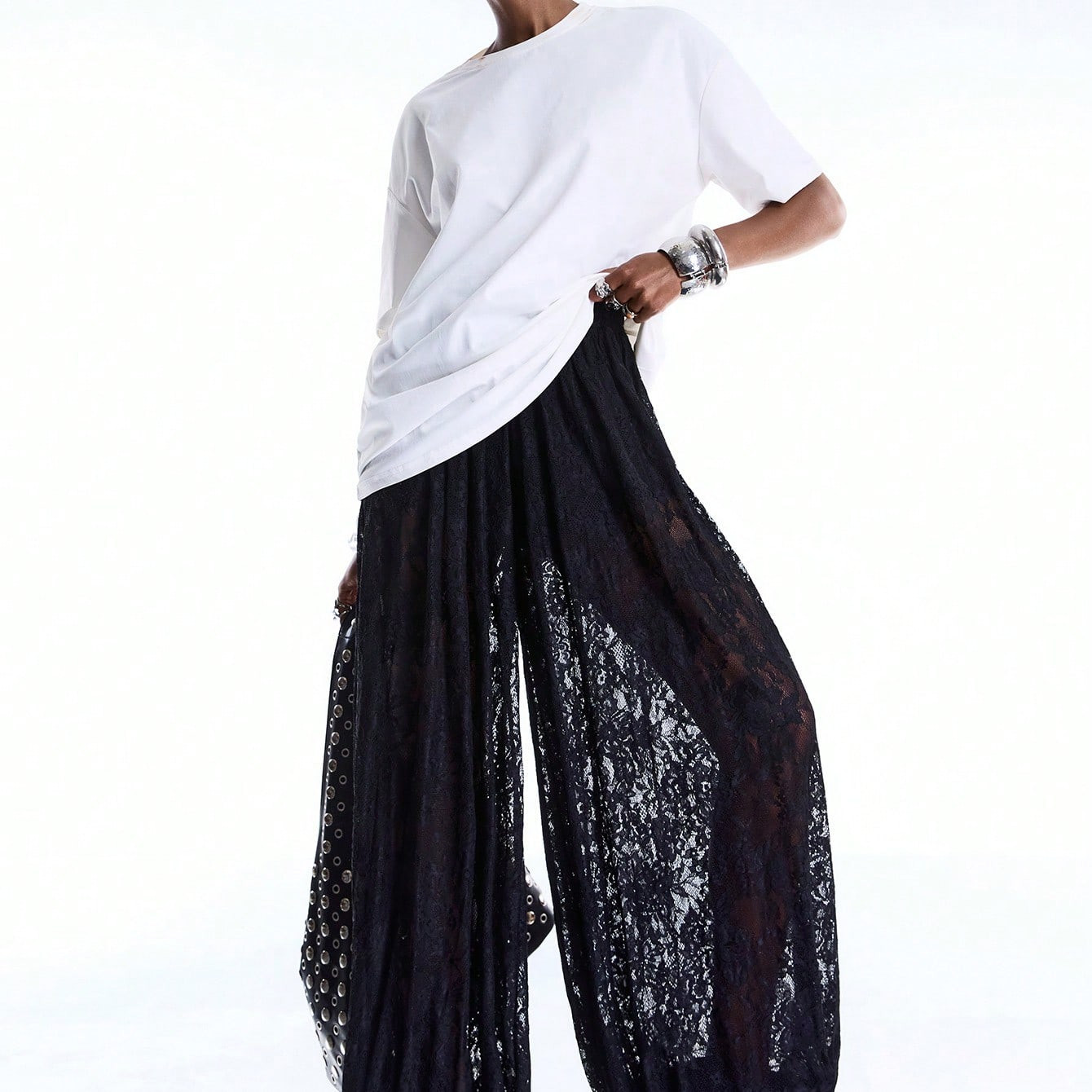 LYSMO 2026 New Arrive Minimalism Spring/Summer Women's Elastic Waist Lace Loose Lantern Pants | SHEIN