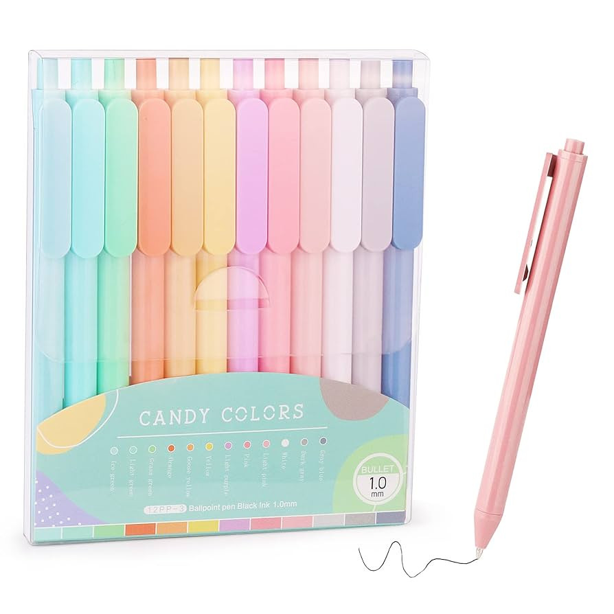 WY WENYUAN 12-Pcs Ballpoint Pens, Comfortable Writing, Pastel Retractable Pretty Journaling, Blac... | Amazon (US)