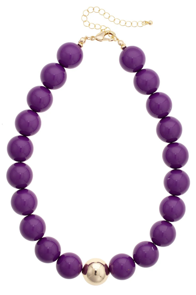 Marjorie Beaded Gumball Game Day Necklace in Purple | CANVAS