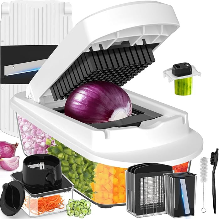 12 Blade All-in-1 Vegetable Chopper Mandoline Slicer with Container, Spiralizer with Containers, ... | Amazon (US)