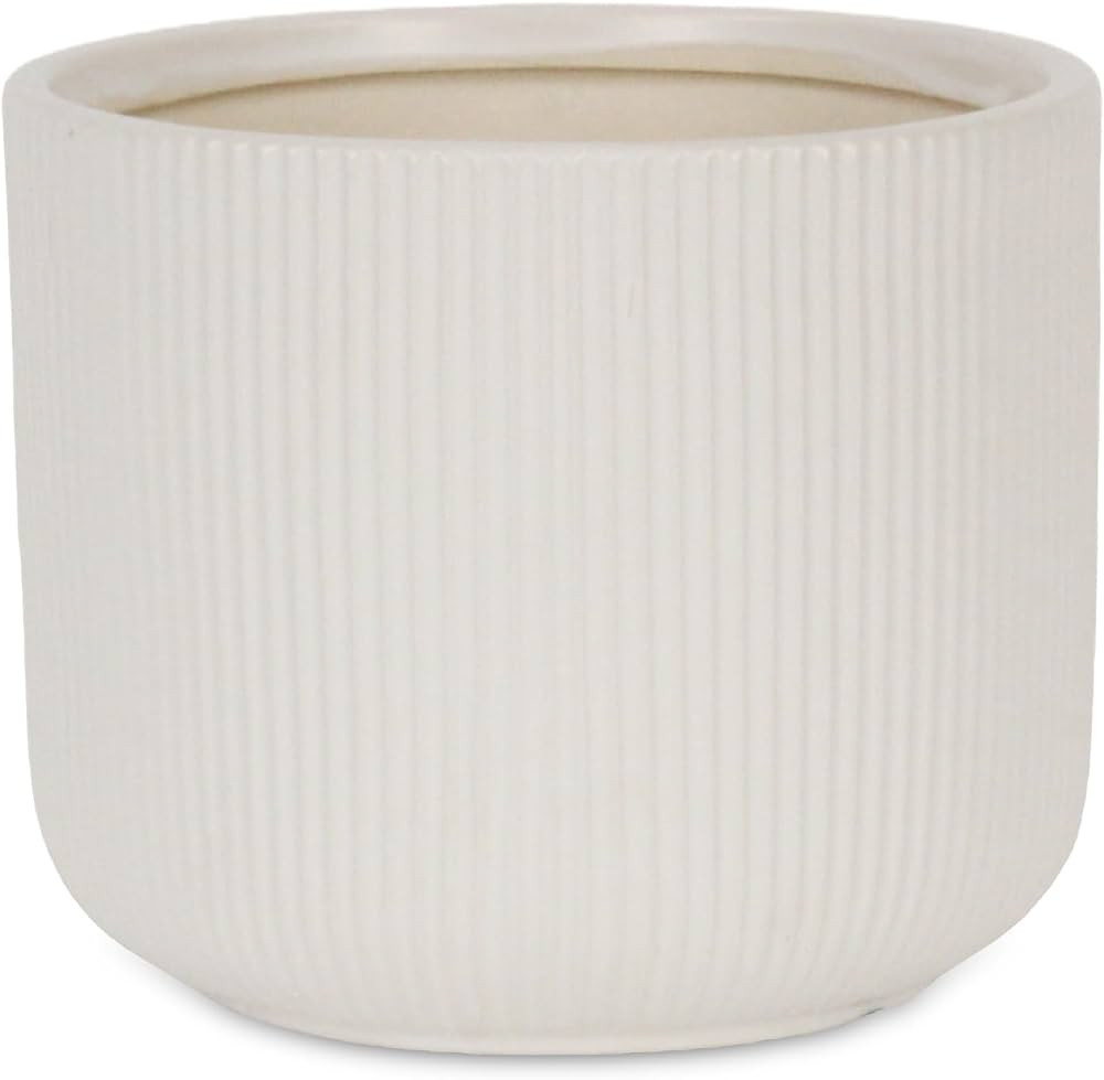 Cheungs Currula Round Ridged Pattern Ceramic Pot- Large - White | Amazon (US)