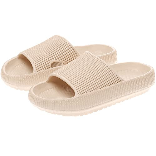 rosyclo Cloud Slides for Kids, Toddler Pillow Slippers Shower Bathroom Non-Slip Open Toe Super Soft Comfy Thick Sole Cozy Boys Girls Home House Cloud Cushion Slide Sandals Indoor Outdoor Shoes, Khaki | Amazon (US)