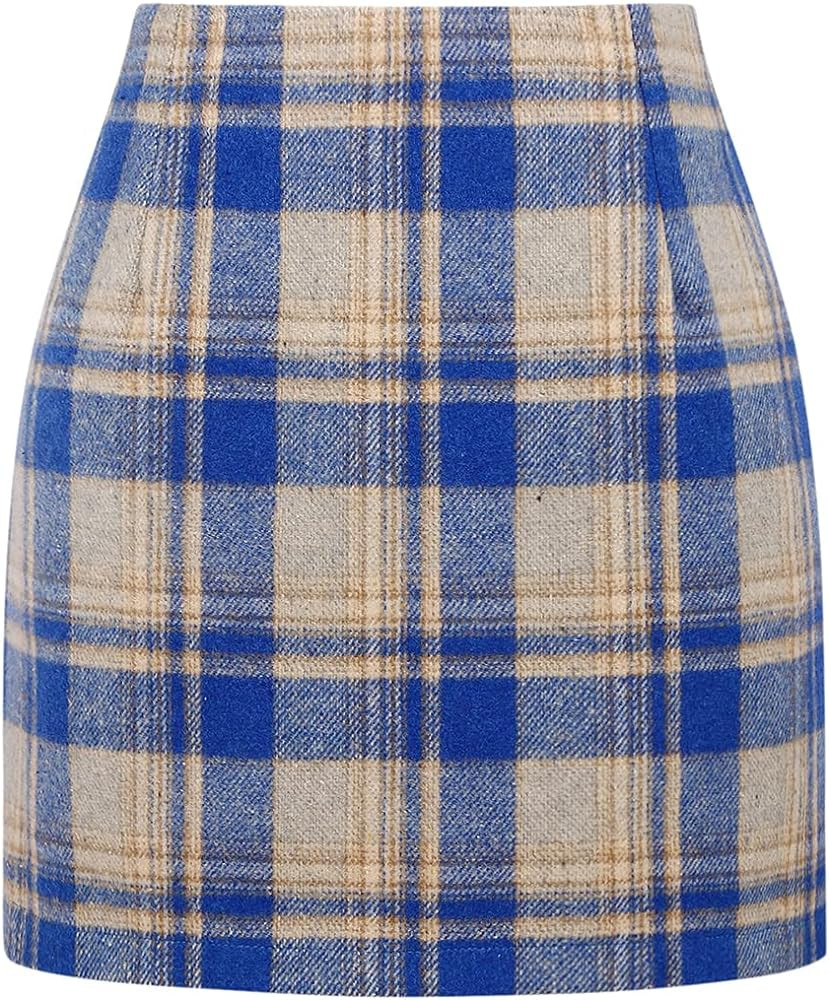 IDEALSANXUN Womens High Waist Plaid Skirt Bodycon Pencil Wool Mini Skirts | Amazon (US)