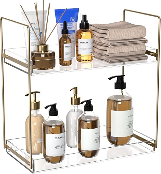 Bathroom Countertop Organizer, 2 Tier Acrylic Tray Vanity Counter Skincare Organizer Shelf, Kitch... | Amazon (US)
