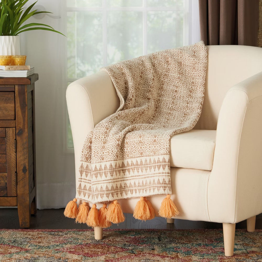 60""x50"" Bohemian Tassels Stonewash Throw Blanket Natural - Mina Victory | Target