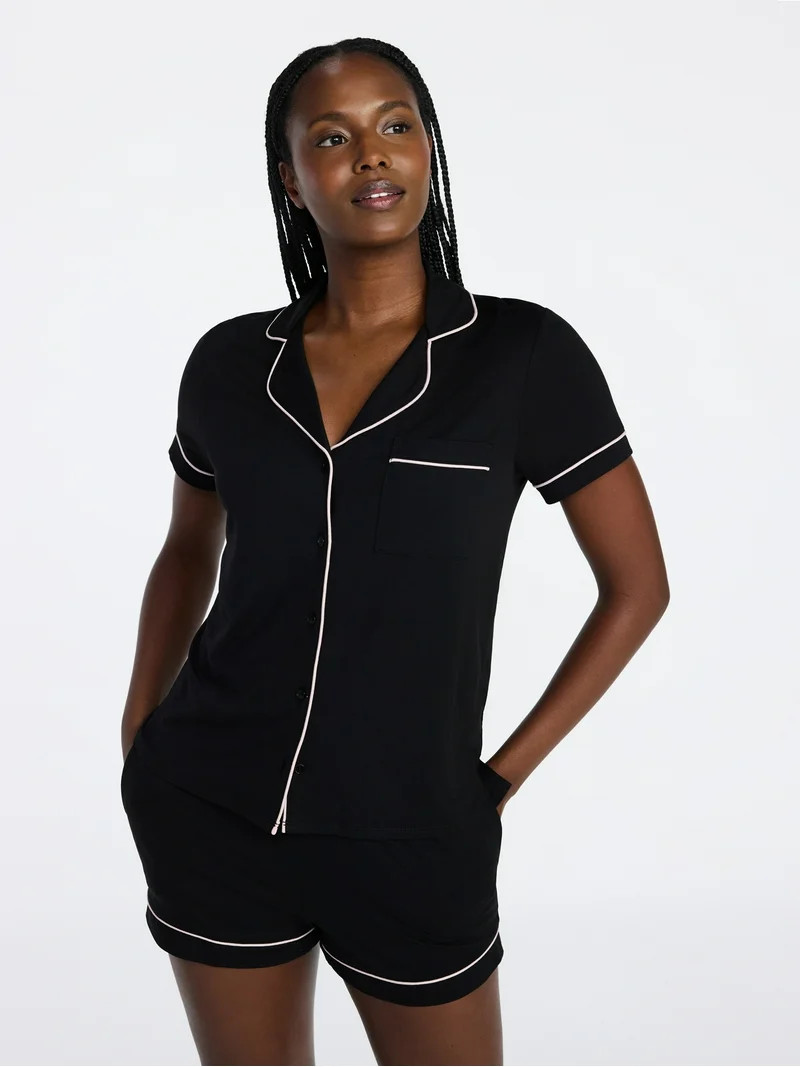 Joyspun Women's Dreamy Soft Collection Notch Top and Shorts Pajama Set, 2-Piece, Sizes XS-3X | Walmart (US)