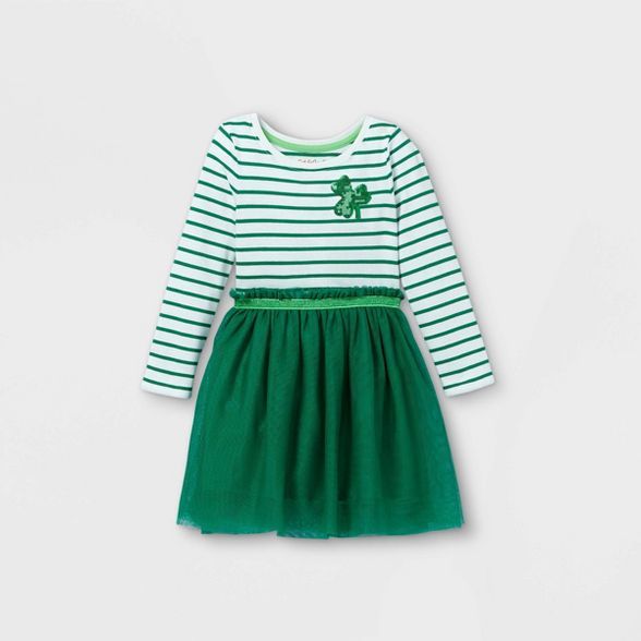 Toddler Girls' Shamrock Tulle Long Sleeve Dress - Cat & Jack™ Green | Target