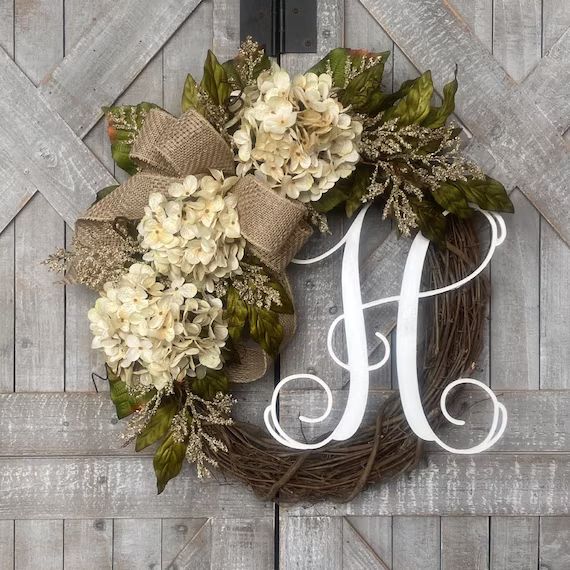 BEST SELLER Front Door Wreath Year Round Wreath Monogram - Etsy | Etsy (US)