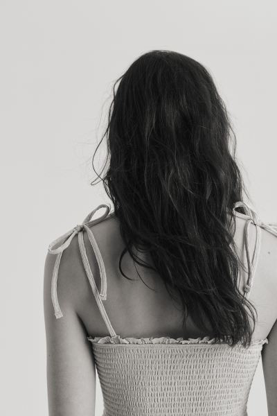 Tie-shoulder-strap Smocked Dress - Light beige - Ladies | H&M US | H&M (US + CA)