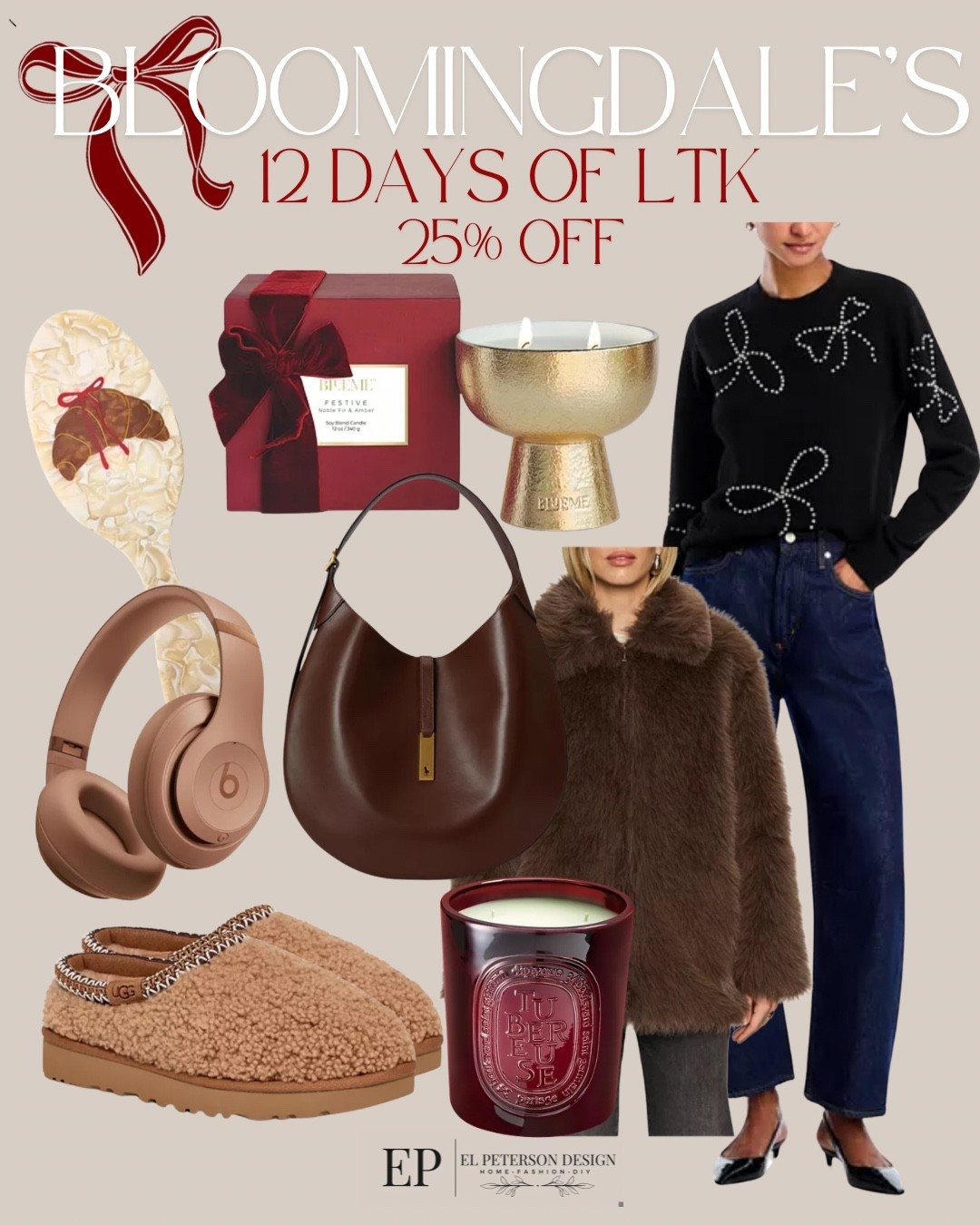 Bloomingdale’s 
12 days of LTK
25% off
Cardigan
Candle
Slipper
Headset
Hair brush
Jacket
Purse 

#LTKFindsUnder100 #LTKGiftGuide #LTKSaleAlert
