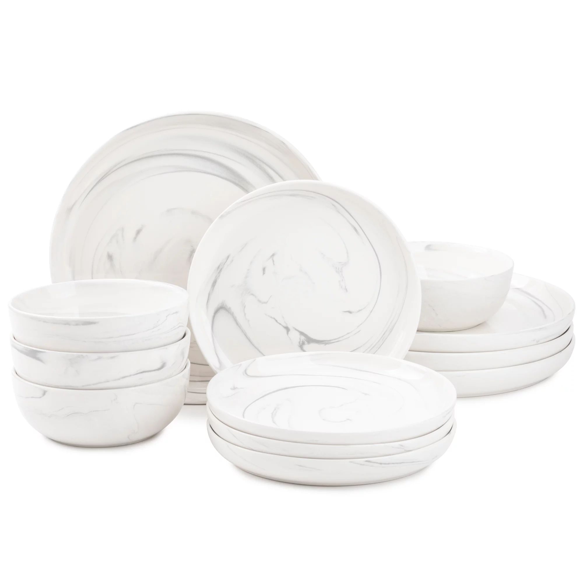 Thyme & Table Dinnerware Grey Marble Stoneware, 12 Piece Set - Walmart.com | Walmart (US)