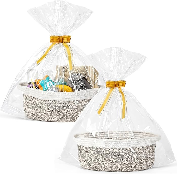 2 Pack Small Woven Basket with Gift Bags and Ribbons, Empty Decorative Gift Chest Box, Cute Baby ... | Amazon (US)