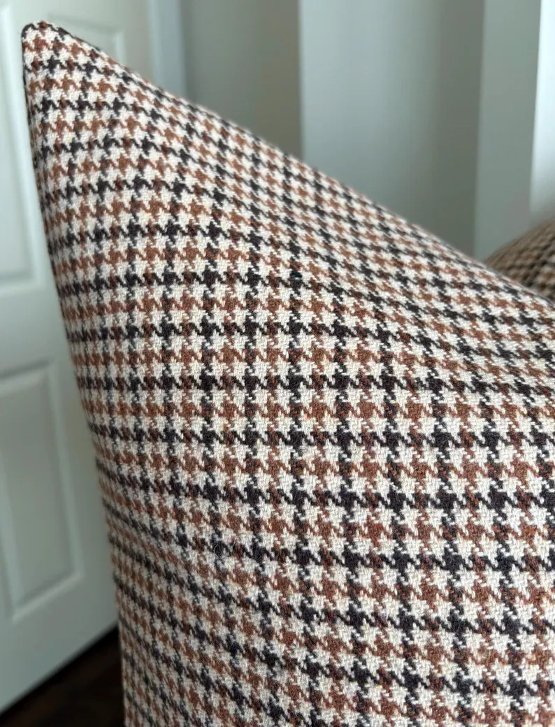 Wool Blend, Pillow Cover, Houndstooth, Caramel, Brown, Cream - Etsy | Etsy (US)