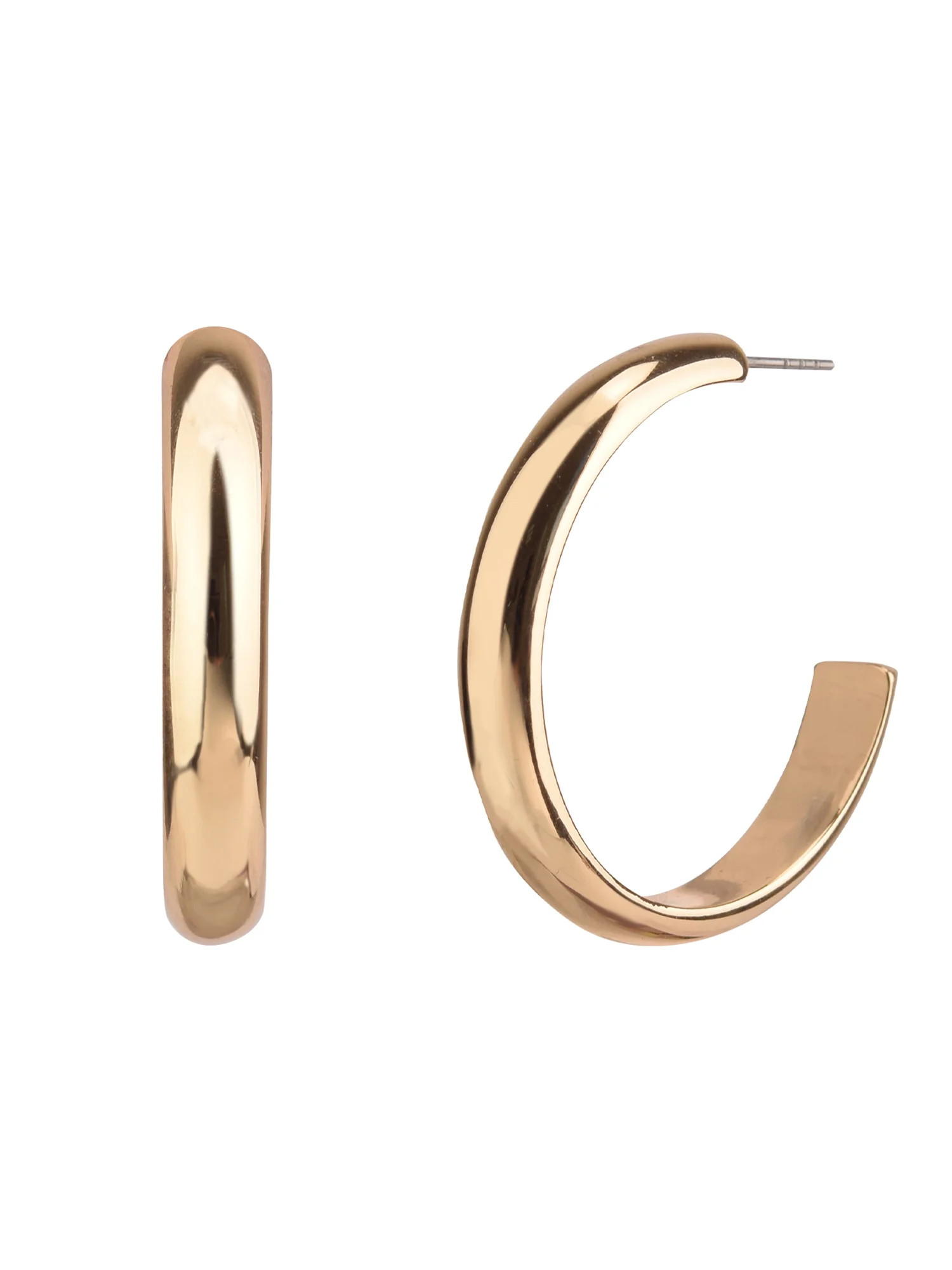 Time and Tru Adult Women's Gold Tone Polished Metal Hoop Earring | Walmart (US)
