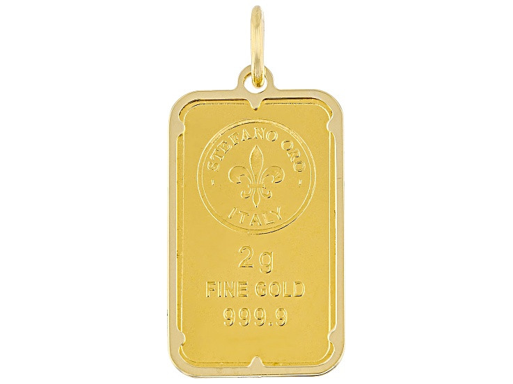24k Yellow Gold Classic 2g Ingot with 14k Yellow Gold Frame Pendant - SFO036B | JTV Jewelry