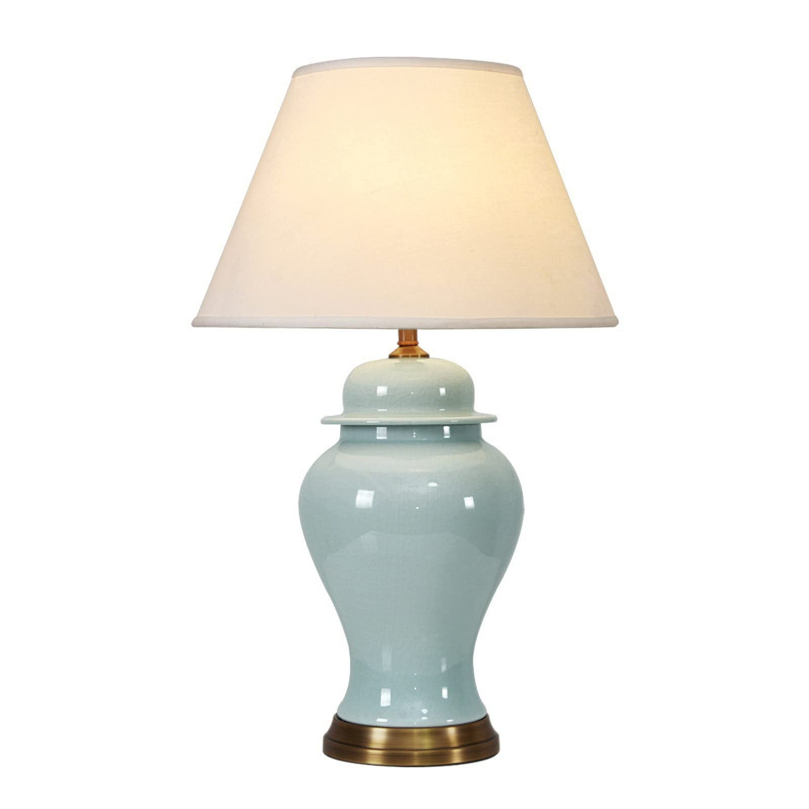 Blue Ceramic Table Lamp, Nordic Bedside Lamp Gold Metal Bracket Base with White Fabric Lampshadet... | Amazon (US)