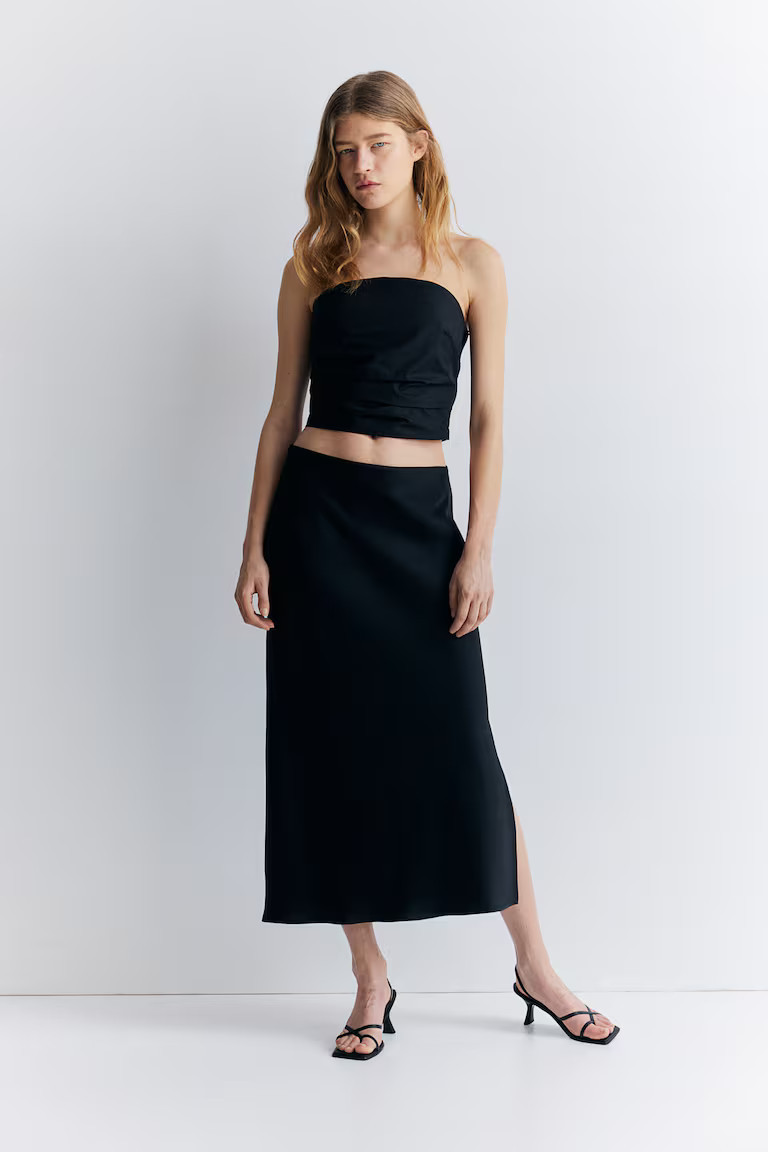 Crêpe Satin Skirt - Black - Ladies | H&M US | H&M (US + CA)