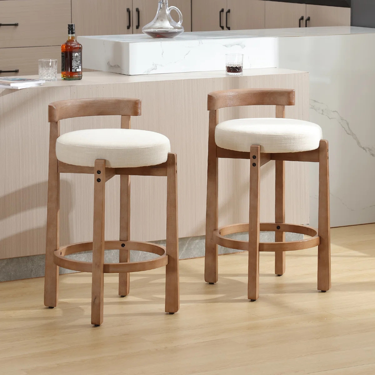 Clayt Mid Century Modern Bar Stools 26.5" Counter Stools  Upholstered Barstools with Solid Back a... | Wayfair North America