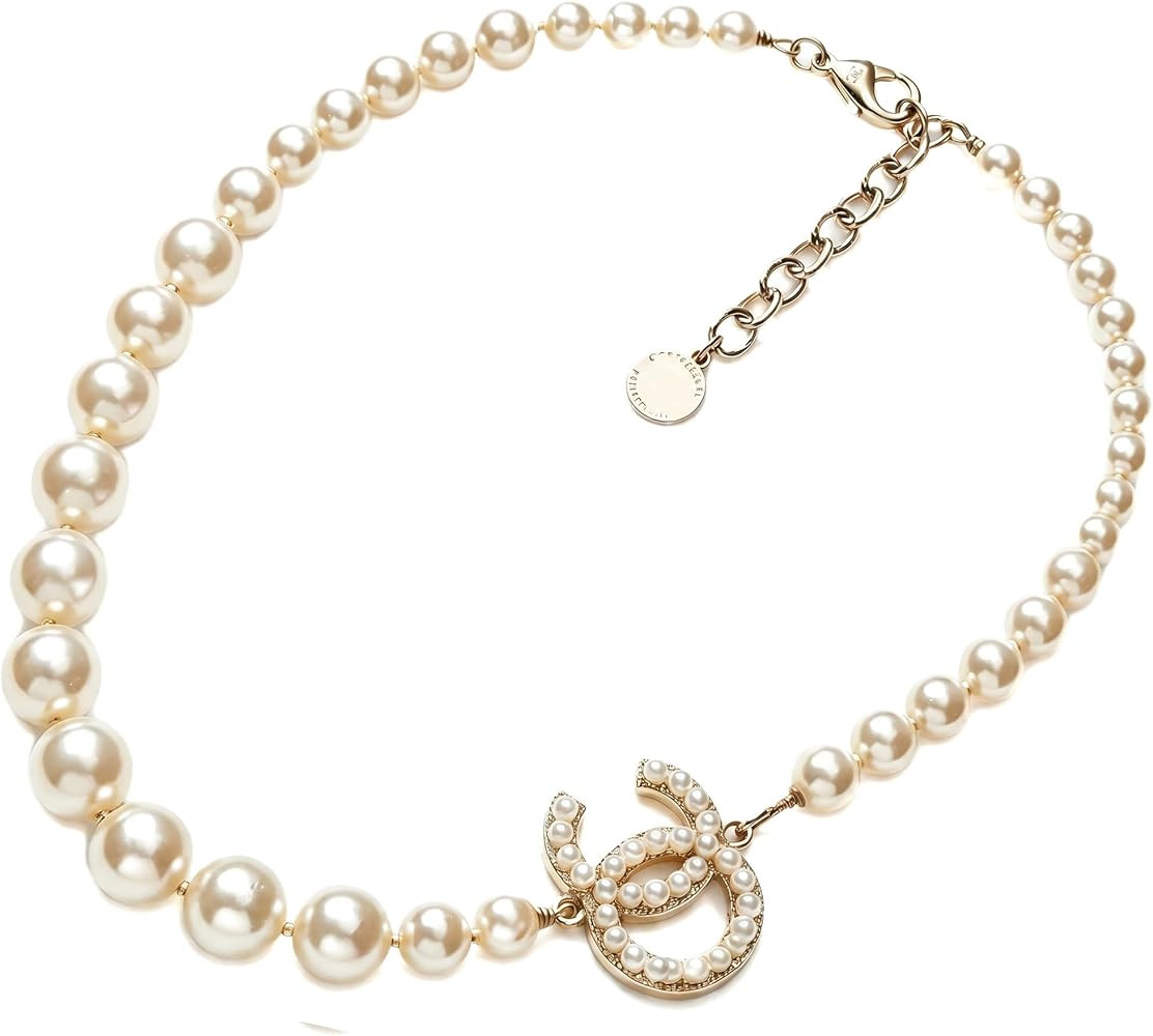 Women's Pearl Necklace with Letter Charm, White, Adjustable Length, for Various Occasions | Amazon (US)