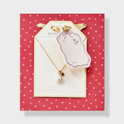 14K Gold Dipped Valentines Organic Pearl with Garnet Charm Necklace - A New Day™ | Target