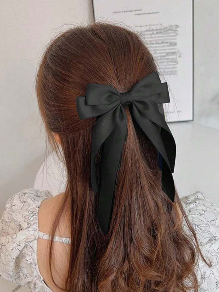1pc Shiny Ribbon Bow Hair Clip With Long Streamers For Women, Suitable For Daily Wear, Parties, H... | SHEIN