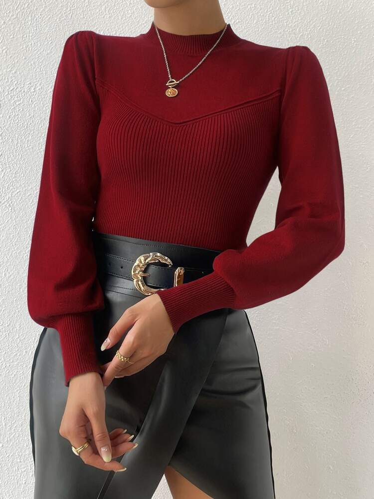 Mock Neck Lantern Sleeve Sweater | SHEIN