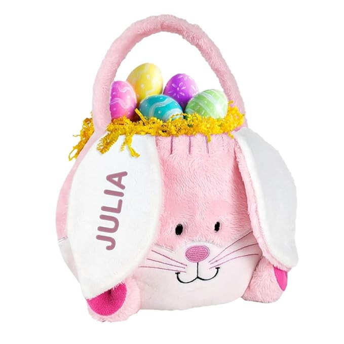 GiftsForYouNow Embroidered Fuzzy Pink Bunny Personalized Easter Basket, Plush Easter Basket for L... | Amazon (US)