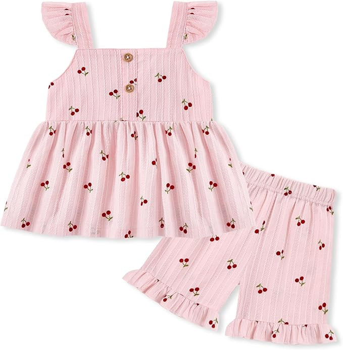 SANMIO Toddler Girl Clothes Summer Baby Girl Cute Sleeveless Tank Tops with Bow and Ruffled Short... | Amazon (US)