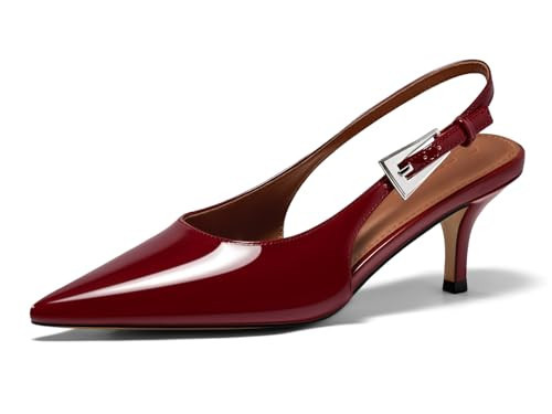 Coutgo Womens Slingback Heels Kitten Low Heel Dress Shoes Closed Pointed Toe Buckle Pumps Work Wedding Shoes, Burgundy, Size 11 | Amazon (US)