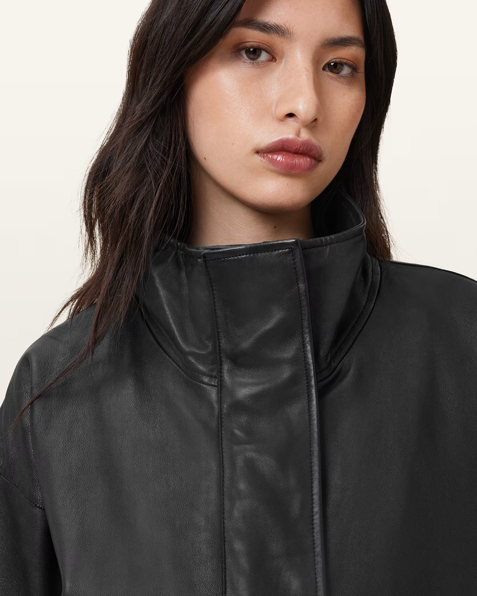 Ryder Funnel Neck Leather Jacket | AllSaints UK
