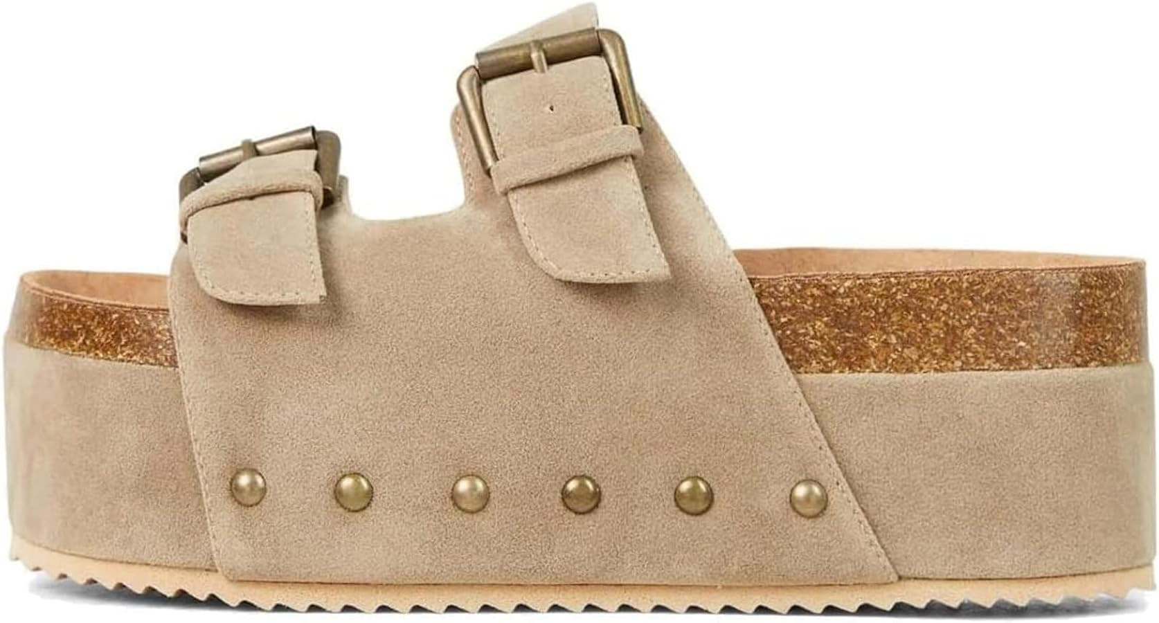 JORISTIMO Women's Cork Flatform Sandals Dual Buckled Band Suede Clogs Platform Slip On Sandals | Amazon (US)
