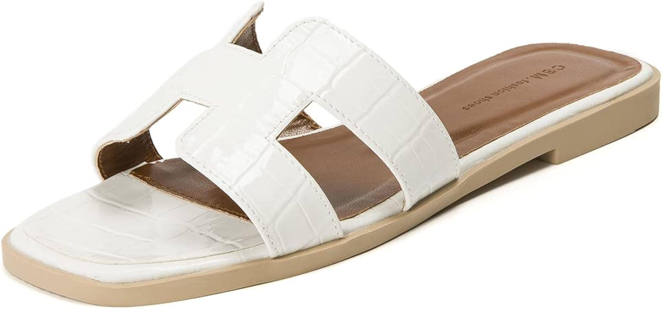 Womens Sandal Flat H-Band Slide Sandal,White, Black, Metallic Sandals | Amazon (US)