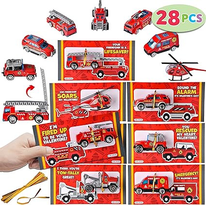 JOYIN 28 Packs Valentines Day Cards with DieCast Fire Rescue Vehicles Toys for Valentine Party Fa... | Amazon (US)
