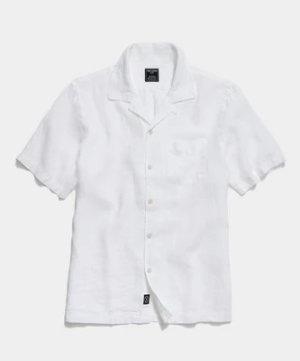 Sea Soft Irish Linen Camp Collar Shirt in Navy | Todd Snyder