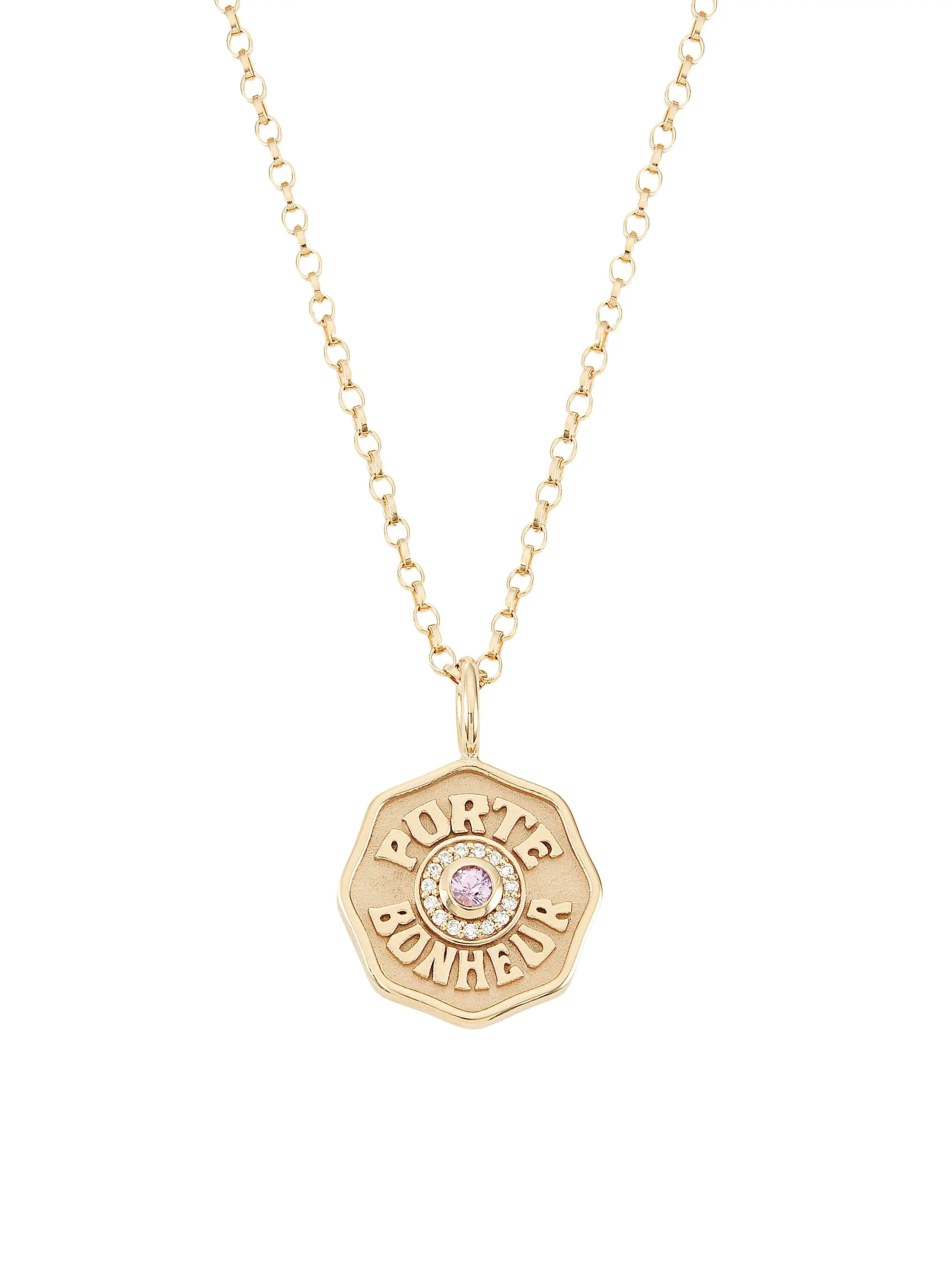 Je Porte Bonheur 14K Yellow Gold, Pink Sapphire, & 0.15 TCW Diamond Mini Pendant Necklace | Saks Fifth Avenue