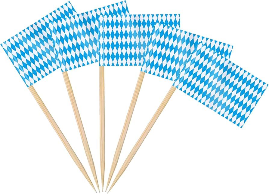 AhfuLife Oktoberfest Toothpick Bavarian Flag Picks, 100 Pcs Oktoberfest Cupcake Toppers Double-Si... | Amazon (US)