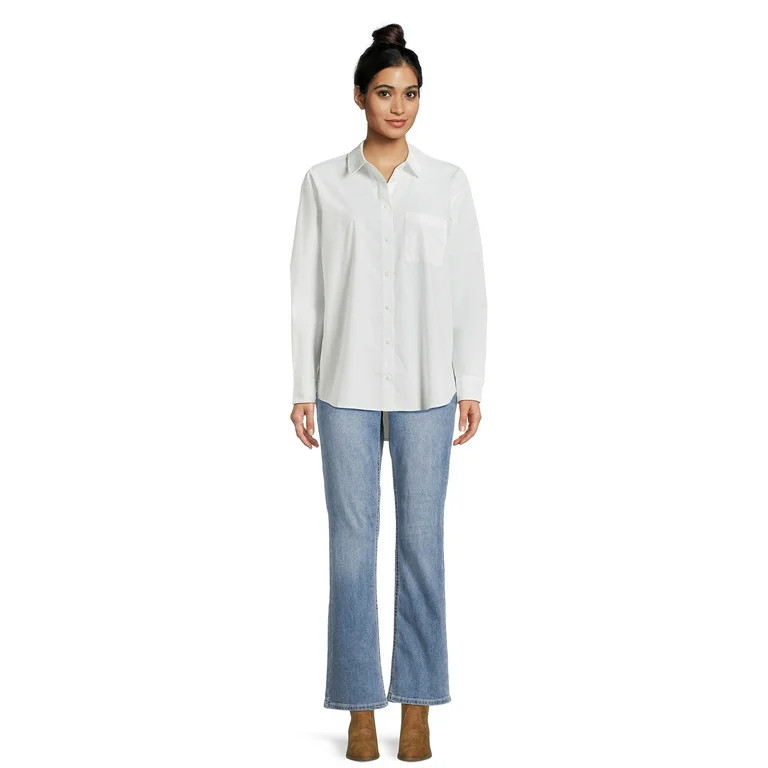 Time and Tru Women's Oversized Button Front Shirt, Sizes XS-XXXL | Walmart (US)