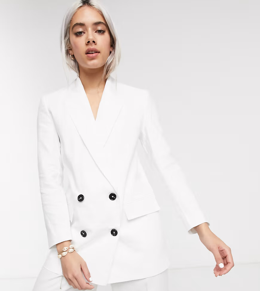 ASOS DESIGN Petite linen dad blazer-White | ASOS (Global)