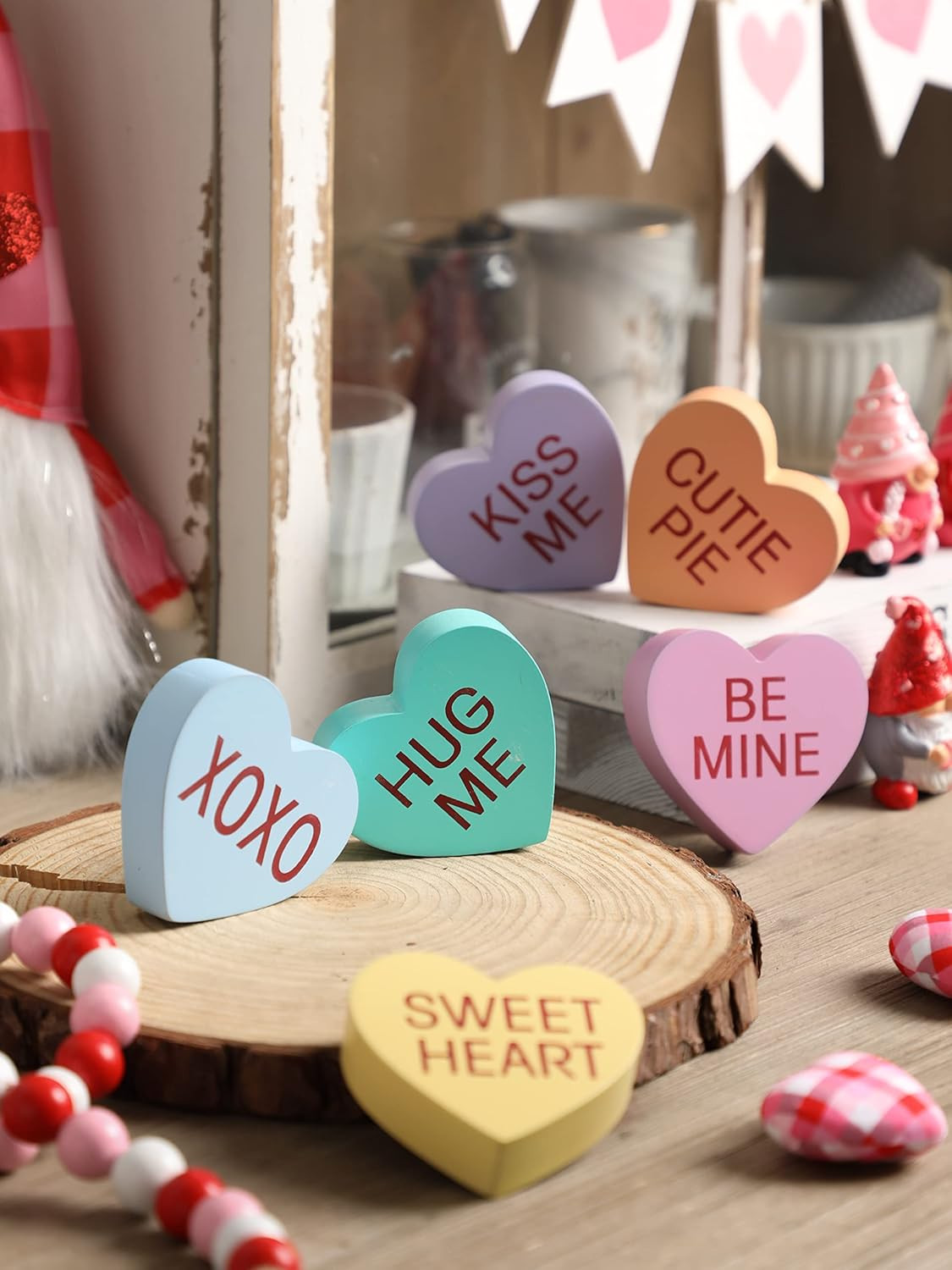 Valentine's Day Decorations Heart Wooden Sign Heart Farmhouse Candy Hearts Shape Valentines Tiere... | Amazon (US)