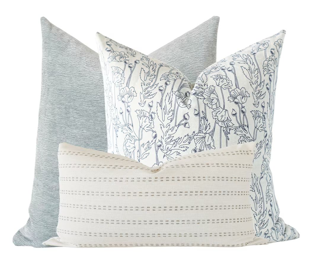 Pillow Combo Set Neutral Stripe Pillow Sage Velvet Pillow - Etsy | Etsy (US)