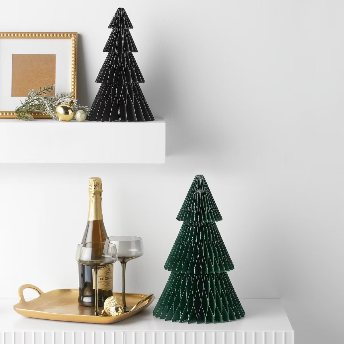 2pc Paper Honeycomb Tree Christmas Figurine Set - Wondershop™ Green/Black | Target