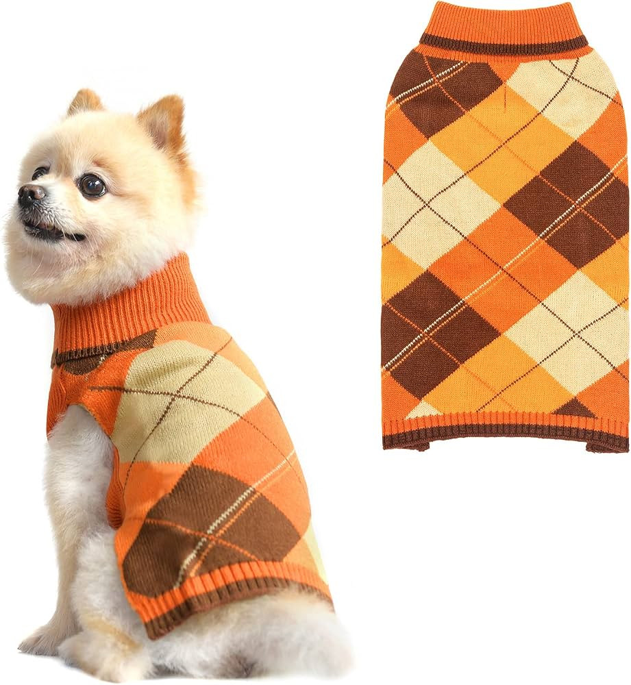 KOOLTAIL Dog Sweater Pet Knitted Clothes - Classic Plaid Pullover Turtleneck Fall Thanksgiving Do... | Amazon (US)
