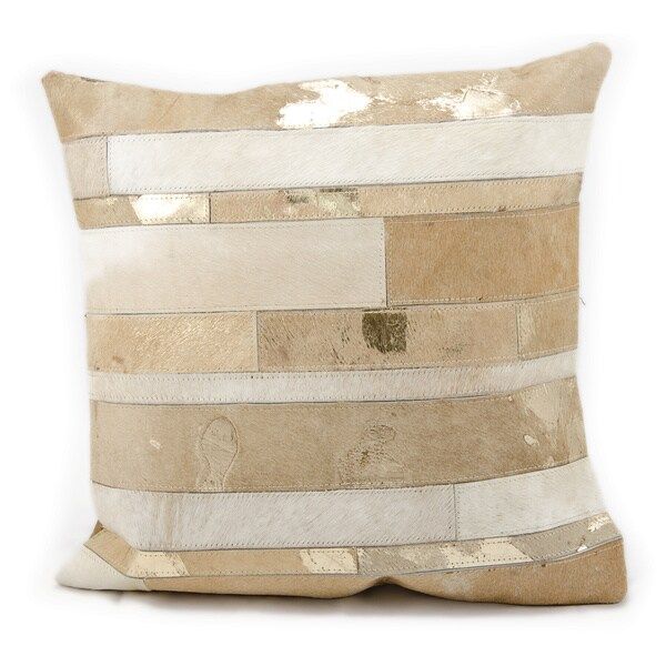 Mina Victory Natural Leather and Hide Mix Stripes Beige Throw Pillow by Nourison (20 x 20-inch) | Bed Bath & Beyond