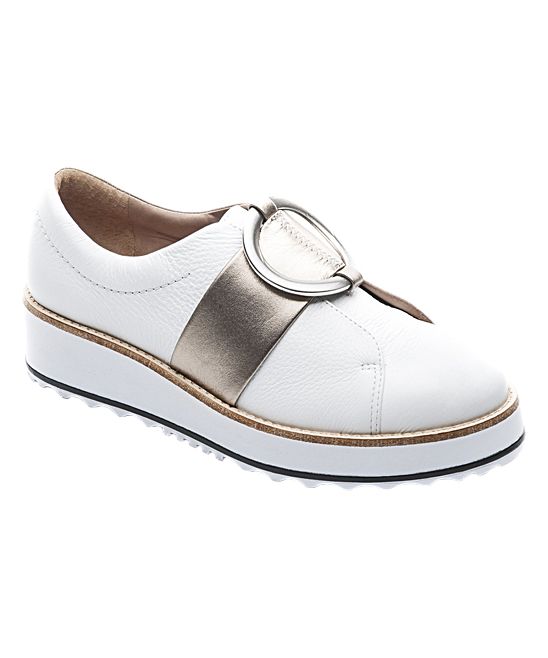 White & Platinum Susan Leather Sneaker - Women | zulily