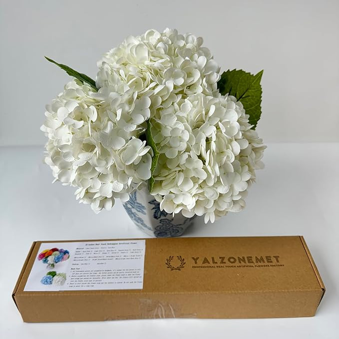 RUZUQE 3 Pcs 21in White Artificial Hydrangea Flower Natural Lifelike Real Touch Faux Large Royal ... | Amazon (US)