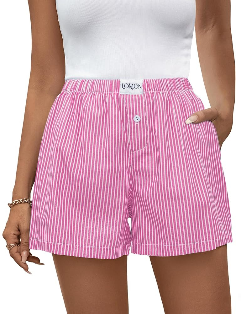 LOMON Boxer Shorts for Women Summer Gingham Cotton Pajamas 2025 Lounge Sleep Pj Plaid Shorts Y2K ... | Amazon (US)