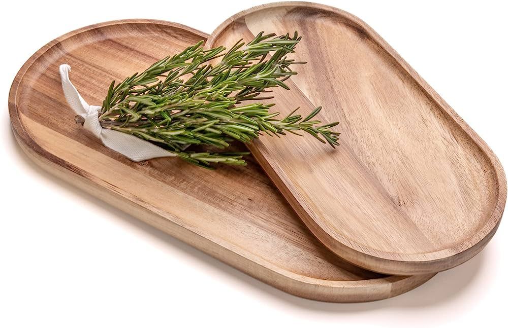 SPEShh Acacia Wooden Serving Trays Set of 2 - Rectangular Oval Shaped Wood Plates for Charcuterie... | Amazon (US)