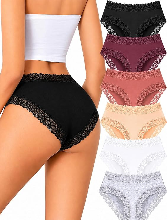 ALL OF SHE Womens Cotton Underwear Cheeky Lace Bikini Panties Sexy Briefs Soft Breathable Lingeri... | Amazon (US)